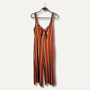 Rust & White Striped Tie-Front Jumpsuit – Lefties – Size Small